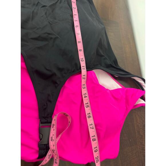 SHEIN Plus Swimsuit Neon Pink / Black, Buckle Detail on Waist - Size 3X NWOT - Picture 10 of 12